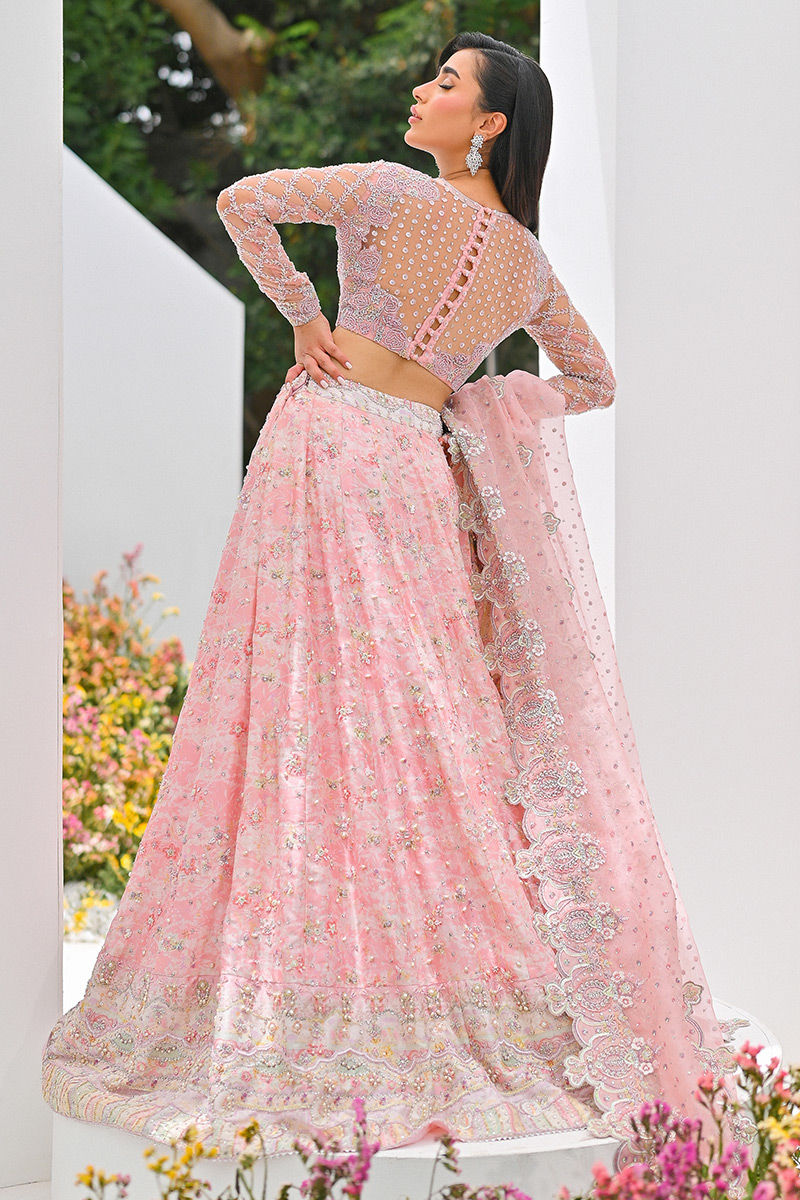 Powder Pink Embellished Silk-Blend Lehenga Choli (3-Piece) - Image 3