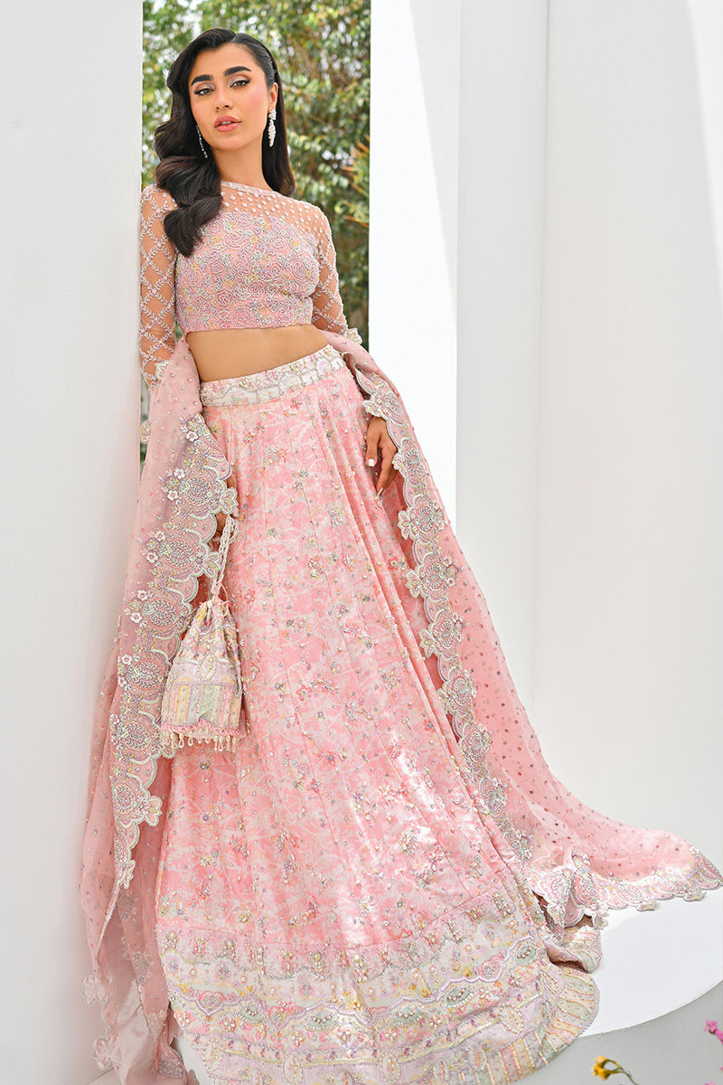 Powder Pink Embellished Silk-Blend Lehenga Choli (3-Piece) - Image 4