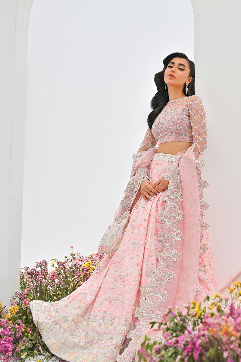 Powder Pink Embellished Silk-Blend Lehenga Choli (3-Piece) - Image 5