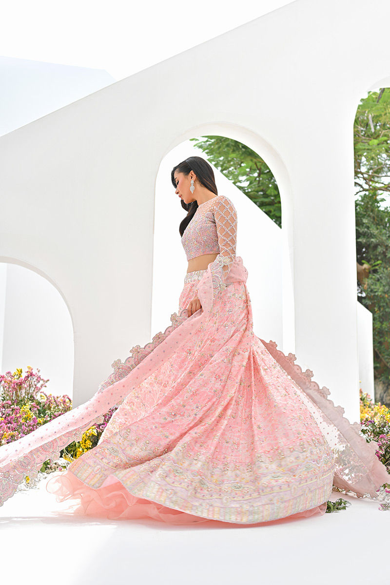 Powder Pink Embellished Silk-Blend Lehenga Choli (3-Piece) - Image 6