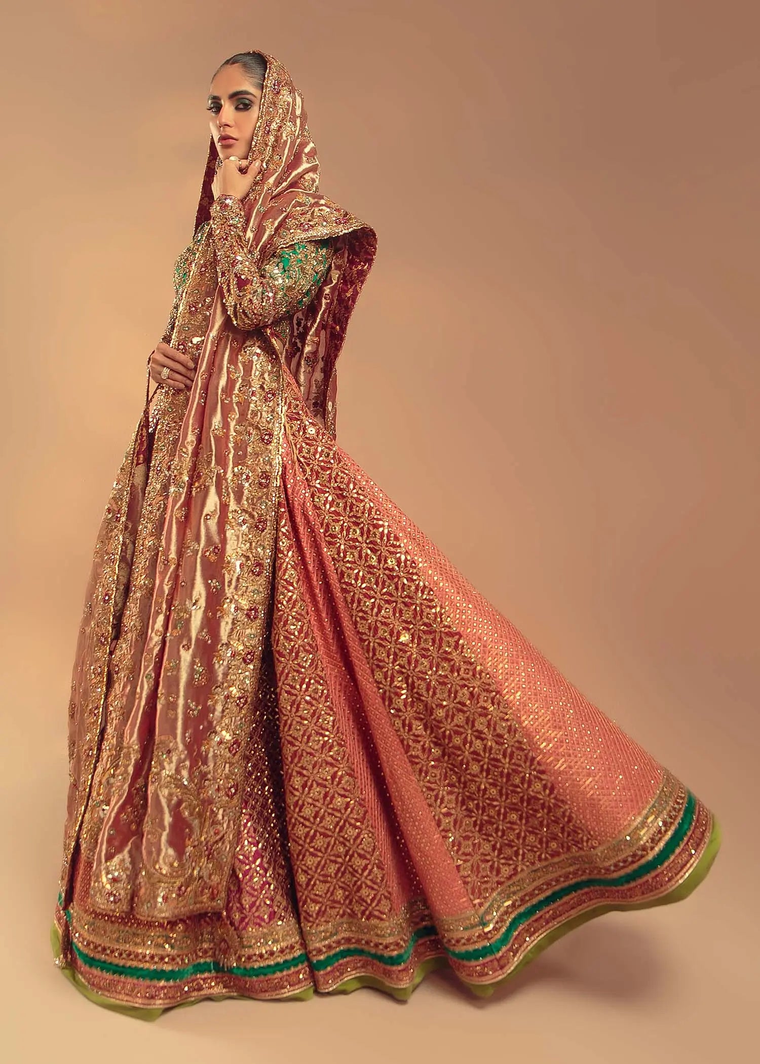 Pakistani Berry Pink Embellished Silk Bridal Lehenga Choli (3-Piece) - Image 5