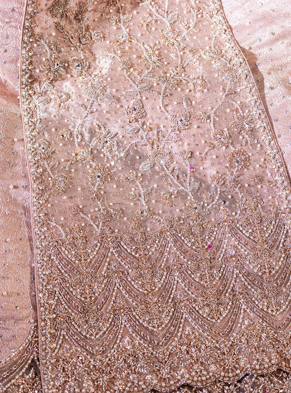 Blush Pink Zardozi Embroidered Silk Blend Lehenga (3-Piece) - Image 16