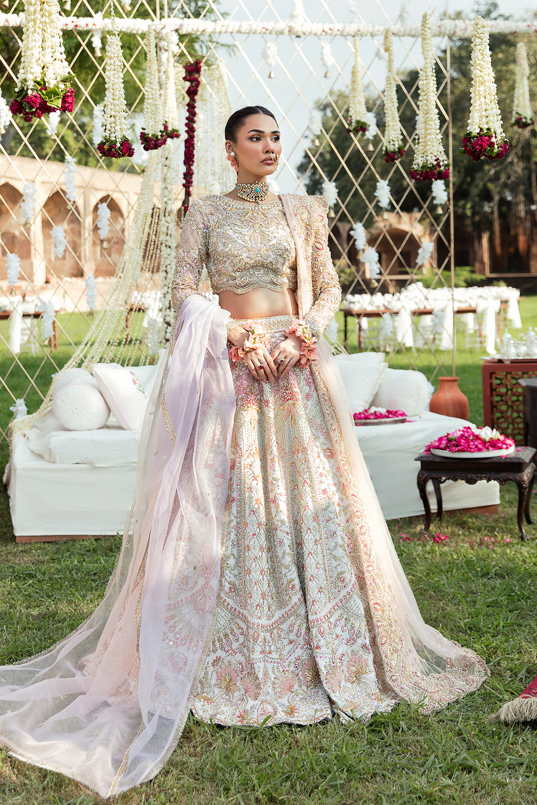 Blush Pink Embellished Silk-Blend Bridal Lehenga (3-Piece) - Image 1