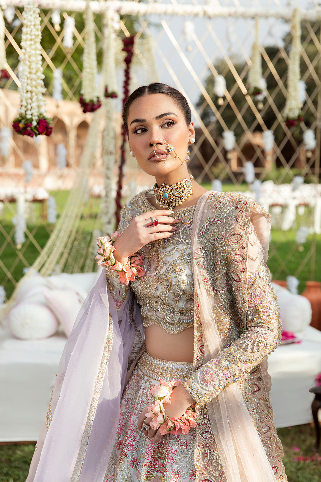 Blush Pink Embellished Silk-Blend Bridal Lehenga (3-Piece) - Image 2