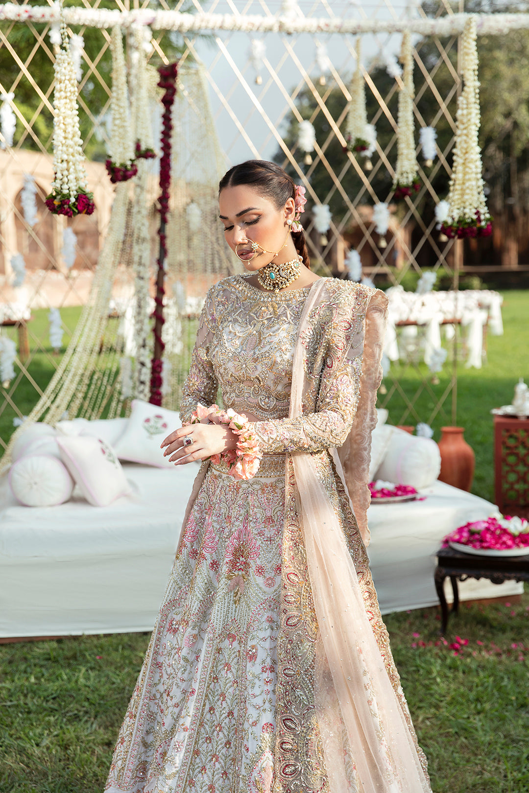 Blush Pink Embellished Silk-Blend Bridal Lehenga (3-Piece) - Image 3