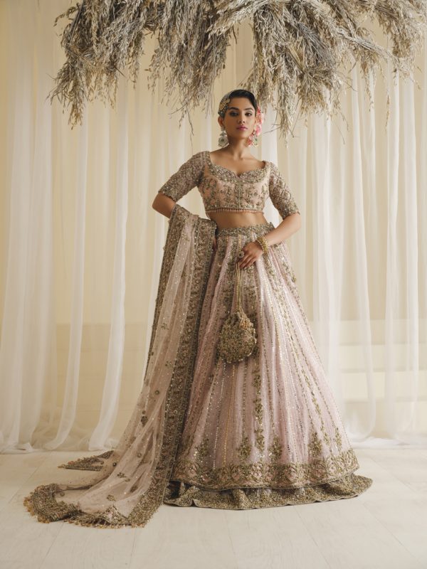 Blush Pink Zardozi Silk-Blend Bridal Lehenga (3-Piece) - Image 1