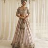 Blush Pink Zardozi Silk-Blend Bridal Lehenga (3-Piece) - Image 3