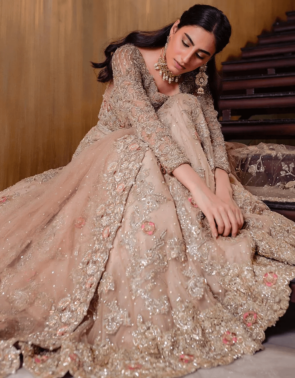 Dusty Pink Embroidered Silk-Blend Bridal Lehenga (3-Piece) - Image 2