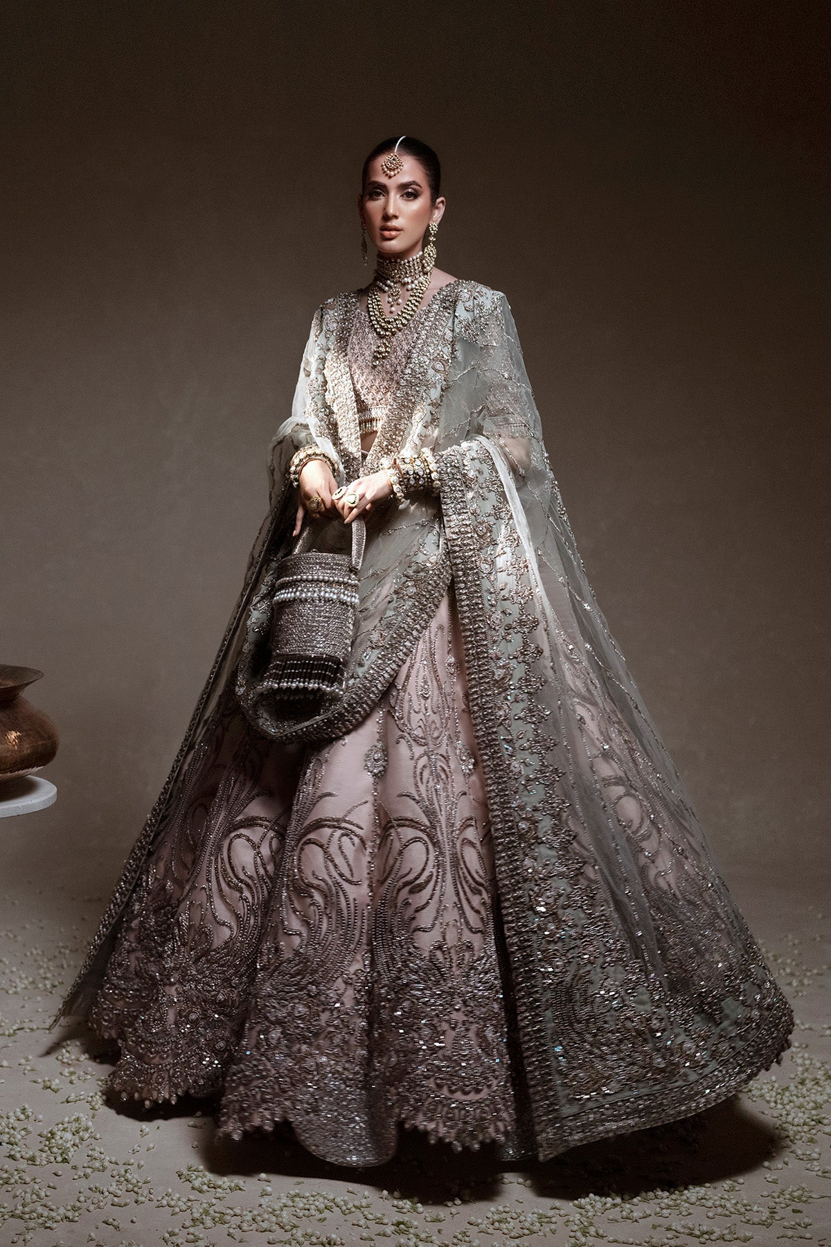 Shell Pink Zardozi Net & Silk Bridal Lehenga (3-Piece) - Image 4