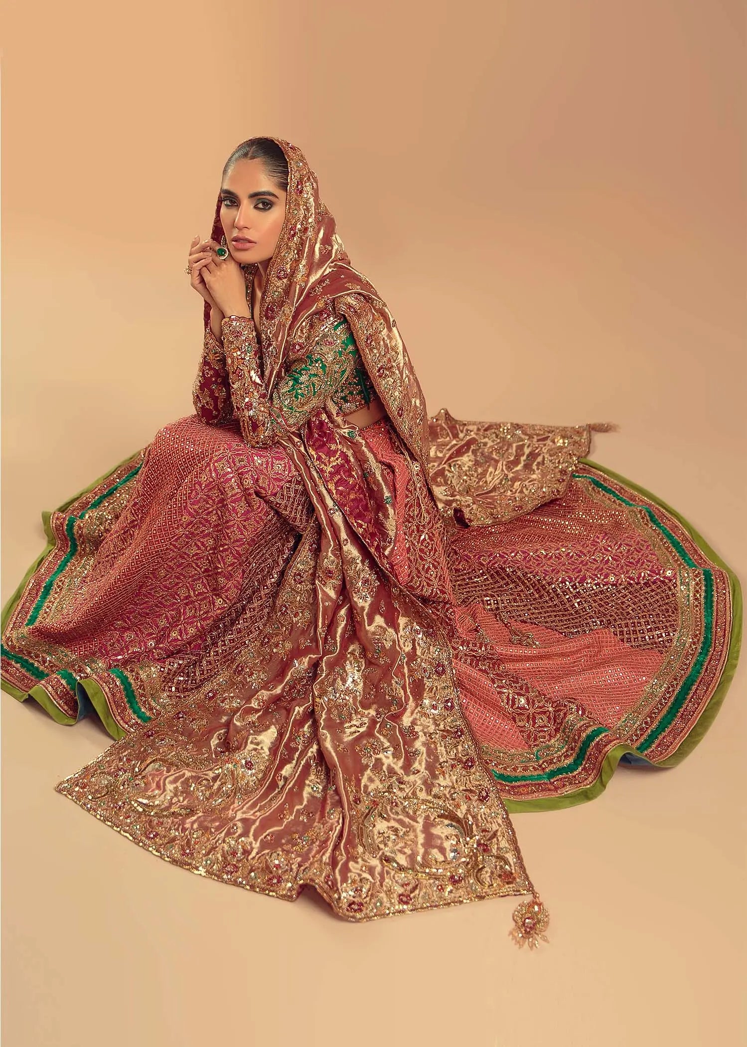 Berry Pink Embroidered Silk Blend Bridal Lehenga Choli (3-Piece) - Image 2