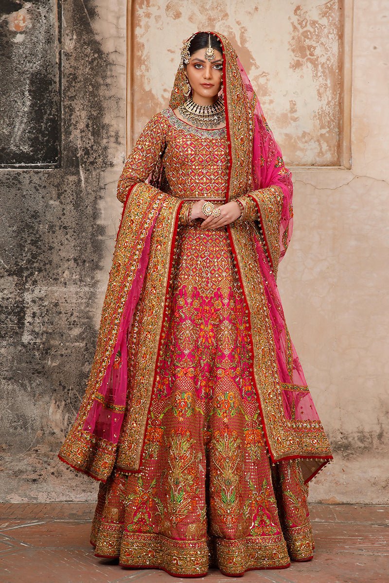 Pakistani Hot Pink Zardozi Silk-Blend Lehnga Choli (3-Piece) - Image 1
