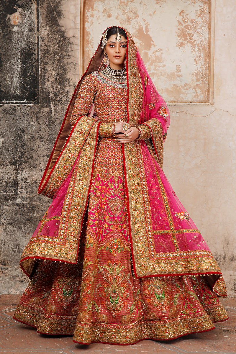 Pakistani Hot Pink Zardozi Silk-Blend Lehnga Choli (3-Piece) - Image 3