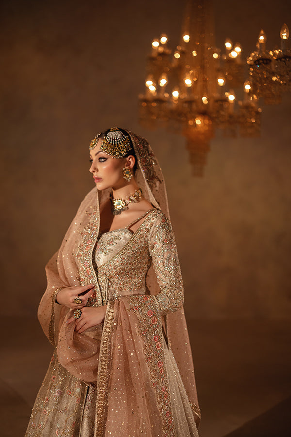 Pakistani Blush Pink Hand-Embellished Silk Angrakha Bridal Lehenga (3-Piece) - Image 1