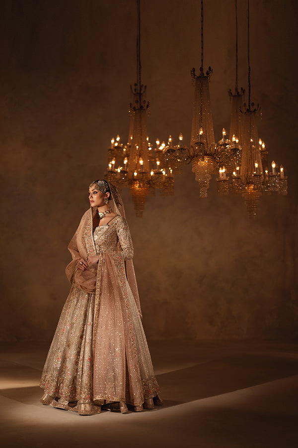 Pakistani Blush Pink Hand-Embellished Silk Angrakha Bridal Lehenga (3-Piece) - Image 2