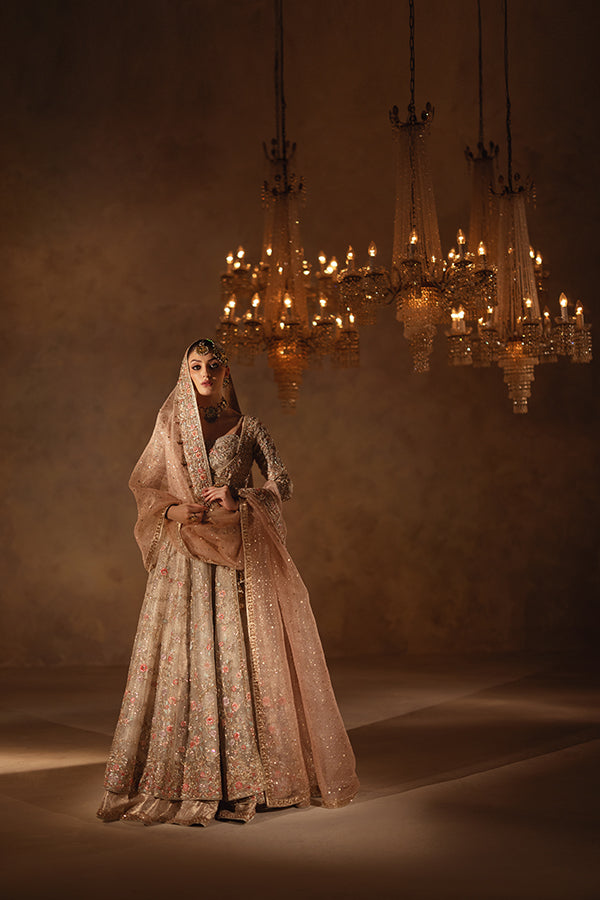 Pakistani Blush Pink Hand-Embellished Silk Angrakha Bridal Lehenga (3-Piece) - Image 5