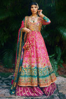 Fuschia Emerald Chunri Embroidered Silk Lehenga (3-Piece) - Image 2