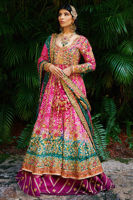 Fuschia Emerald Chunri Embroidered Silk Lehenga (3-Piece) - Image 5