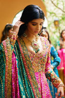 Fuschia Emerald Chunri Embroidered Silk Lehenga (3-Piece) - Image 7