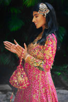 Fuschia Emerald Chunri Embroidered Silk Lehenga (3-Piece) - Image 8