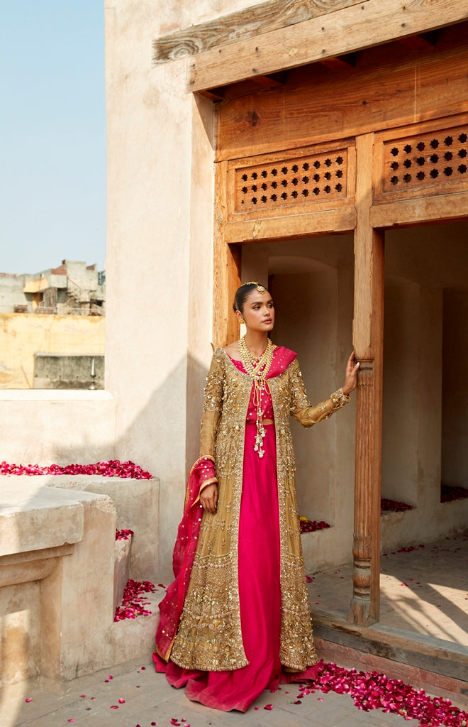 Pakistani Pink Gota Kora Dabka Silk Lehenga Choli (3-Piece) - Image 1