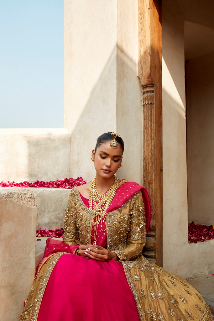 Pakistani Pink Gota Kora Dabka Silk Lehenga Choli (3-Piece) - Image 3