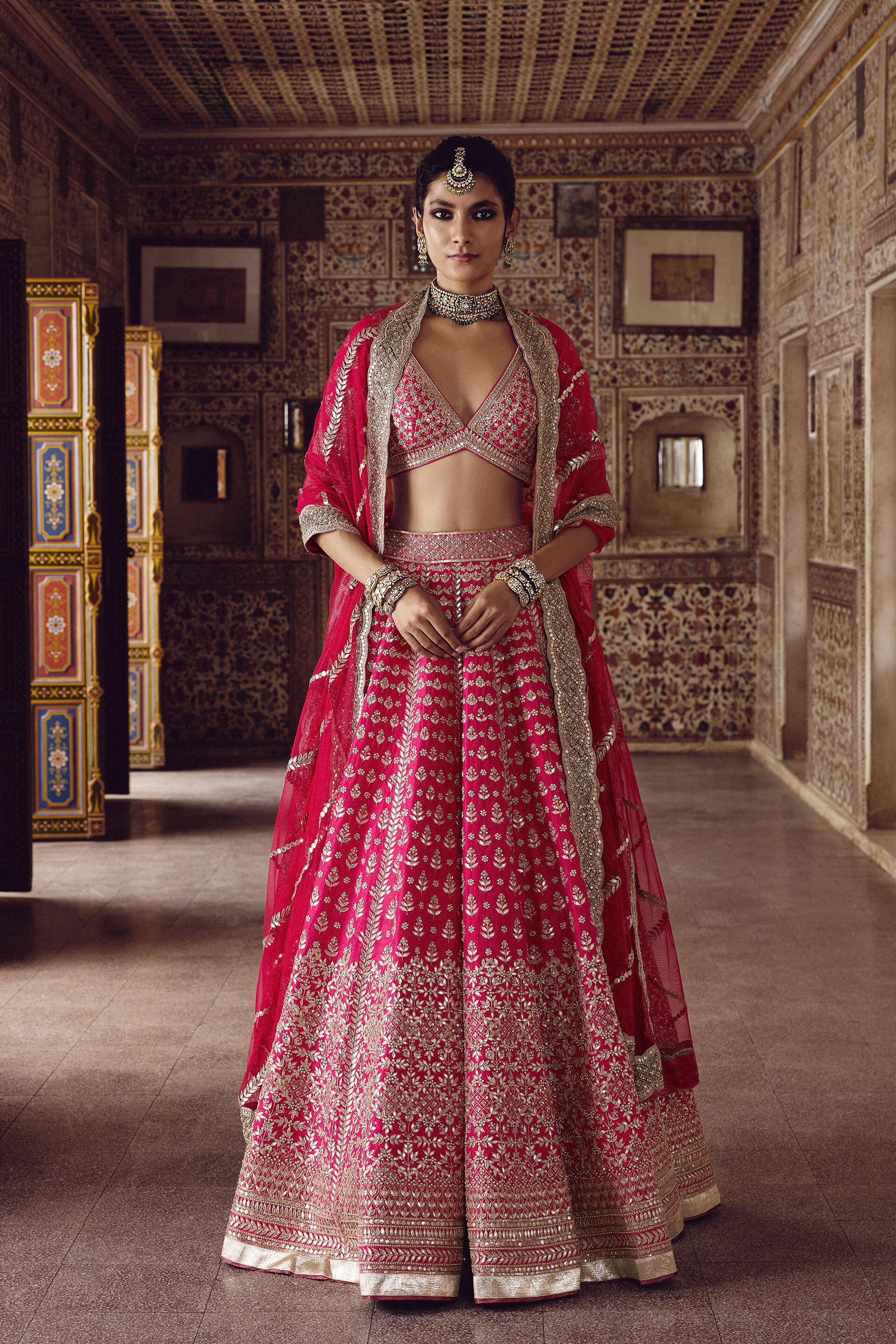 Pink Gota Patti Silk Bridal Lehenga (3-Piece) - Image 1