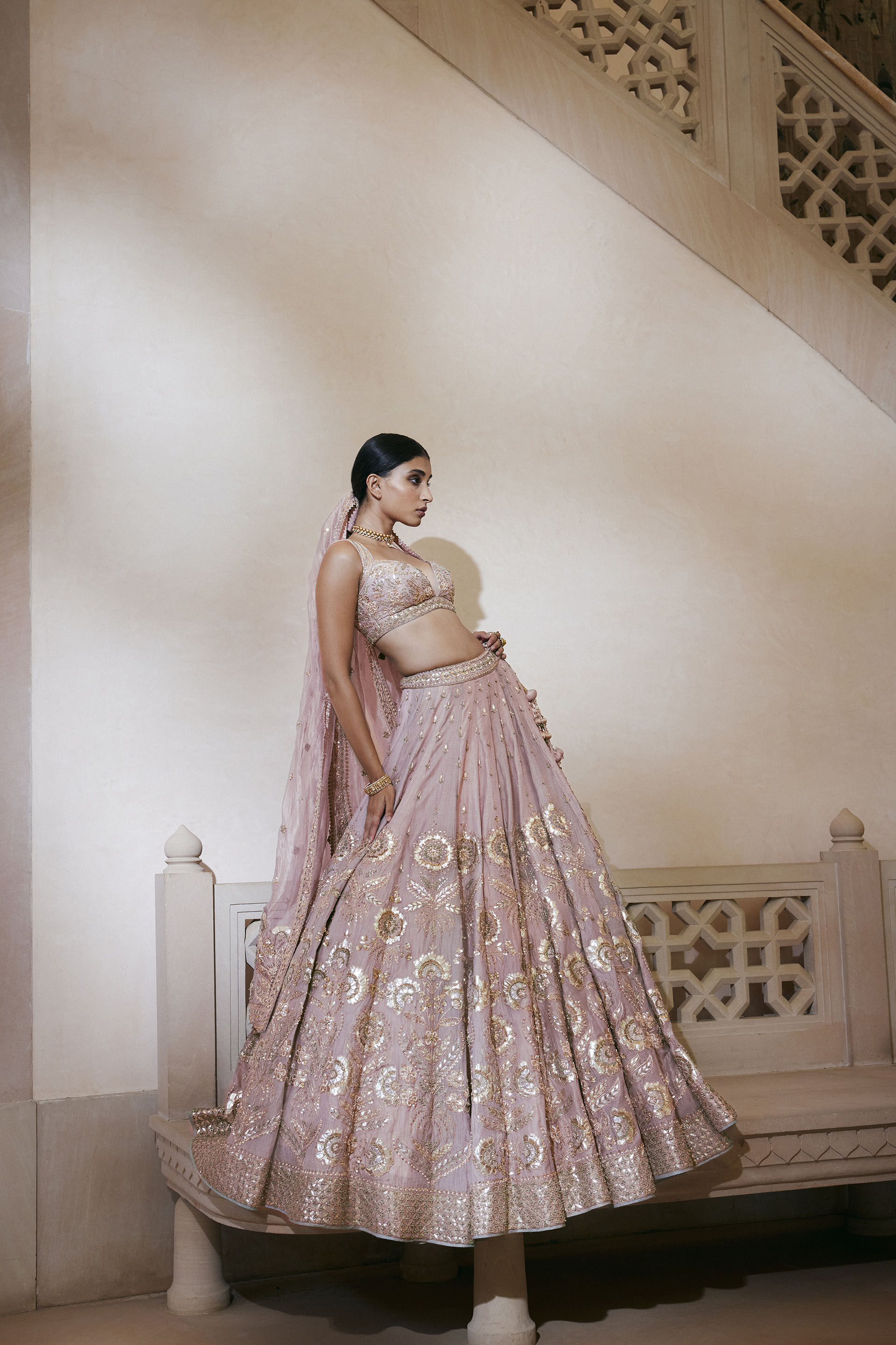 Indian Blush Gota Patti Resham Silk Lehenga (3-Piece) - Image 1