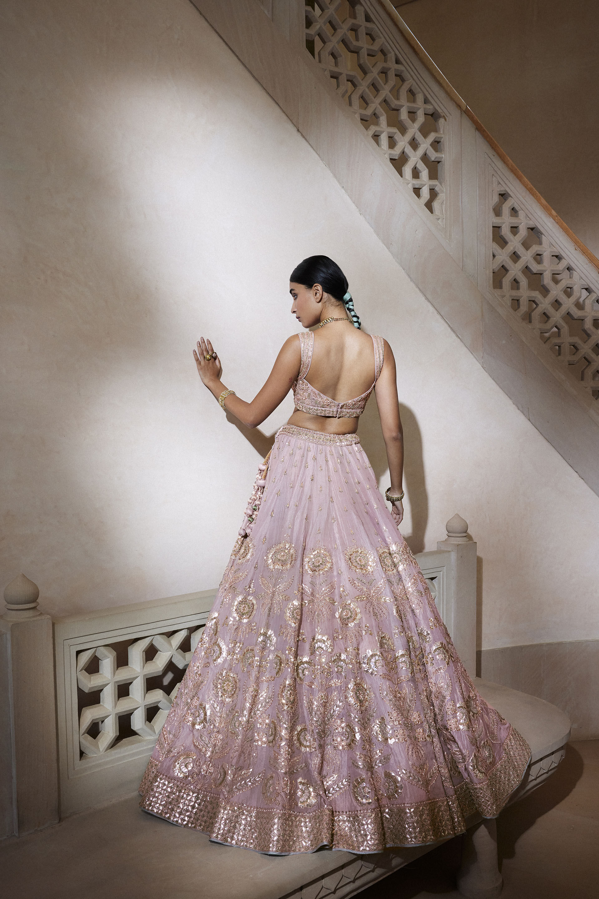 Indian Blush Gota Patti Resham Silk Lehenga (3-Piece) - Image 2