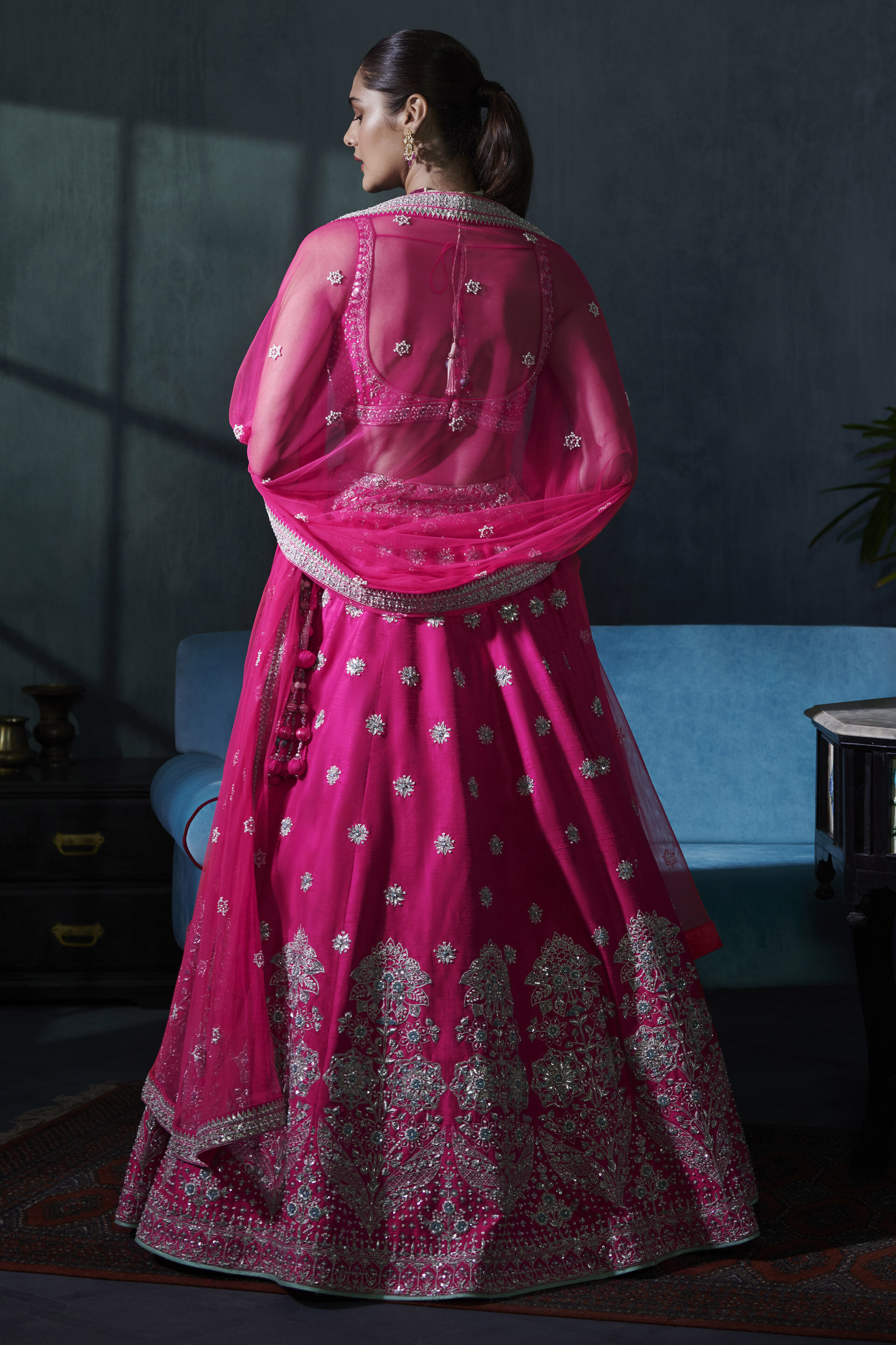 Carrot Pink Gota Patti Silk Lehenga (3-Piece) - Image 2