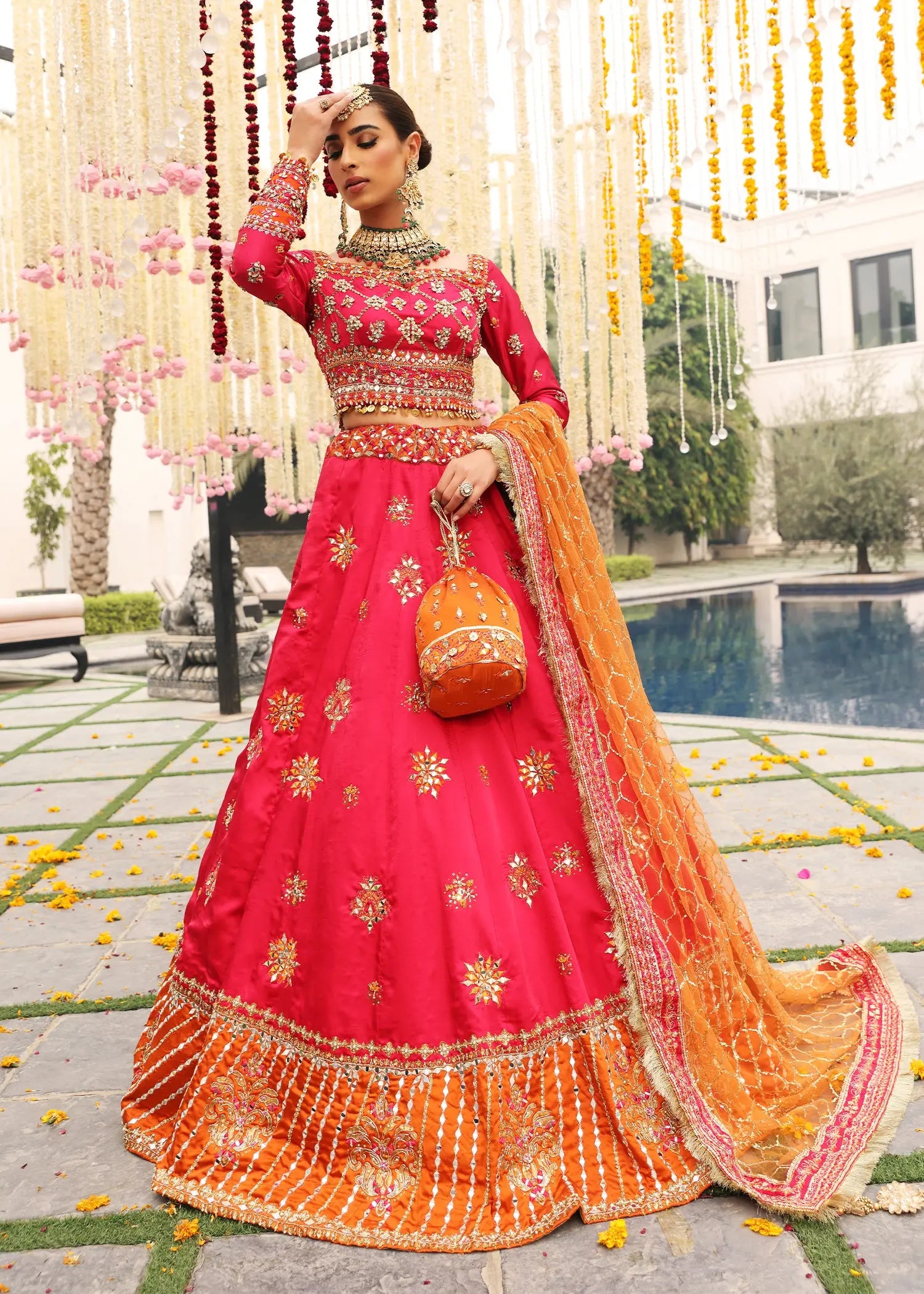 Fuchsia Pink Embroidered Silk Lehenga Choli (3-Piece) - Image 1