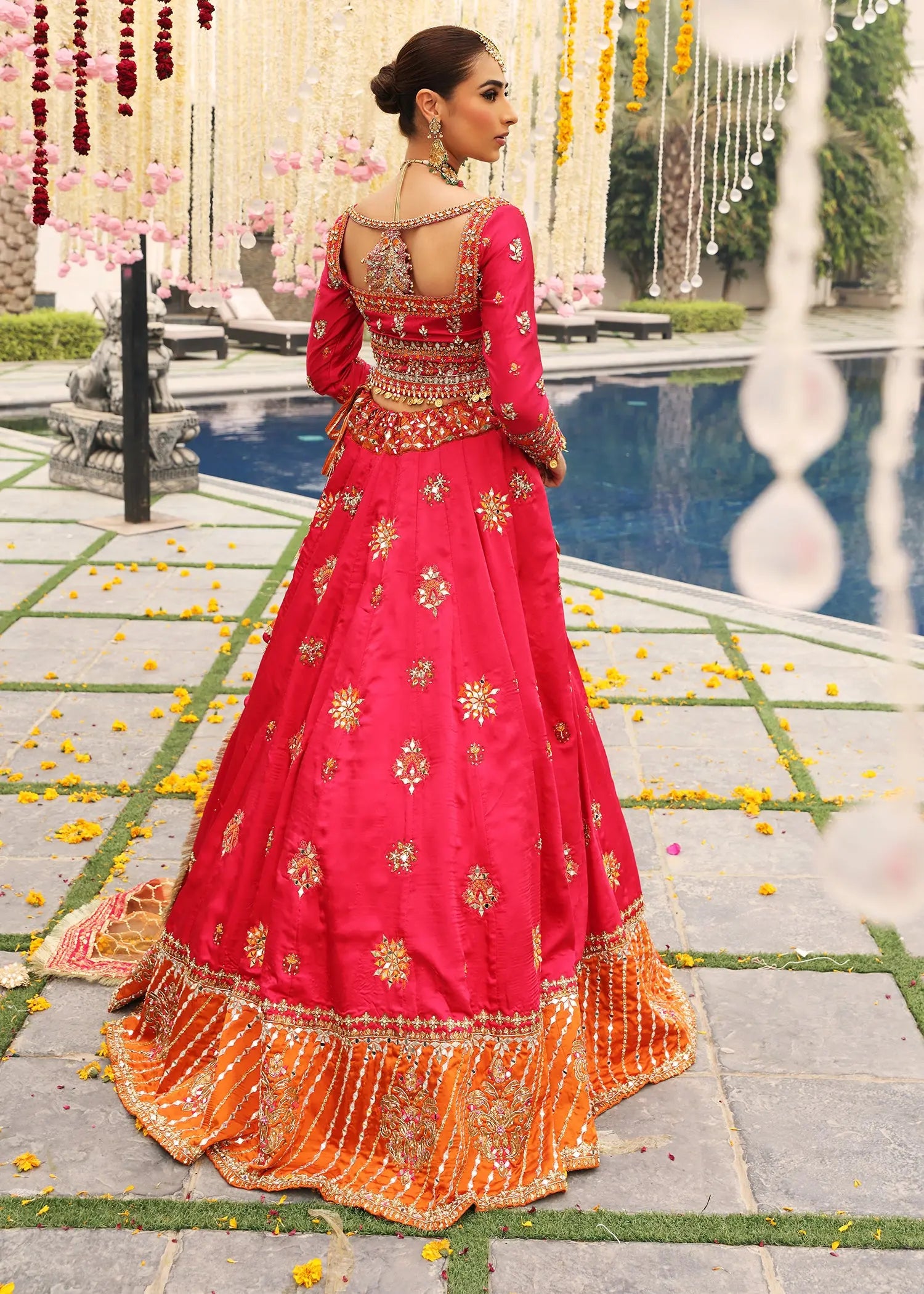 Fuchsia Pink Embroidered Silk Lehenga Choli (3-Piece) - Image 2