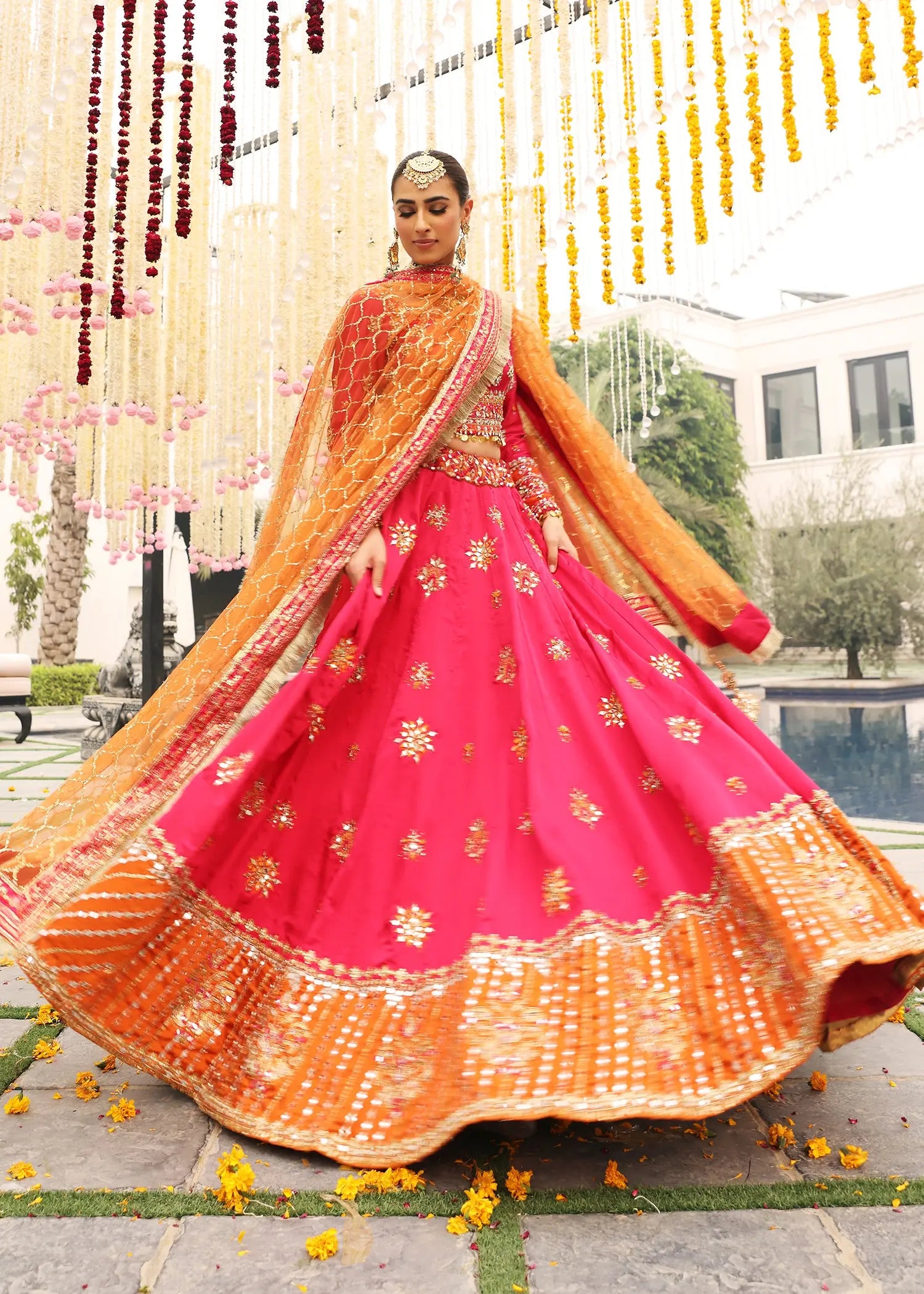 Fuchsia Pink Embroidered Silk Lehenga Choli (3-Piece) - Image 3