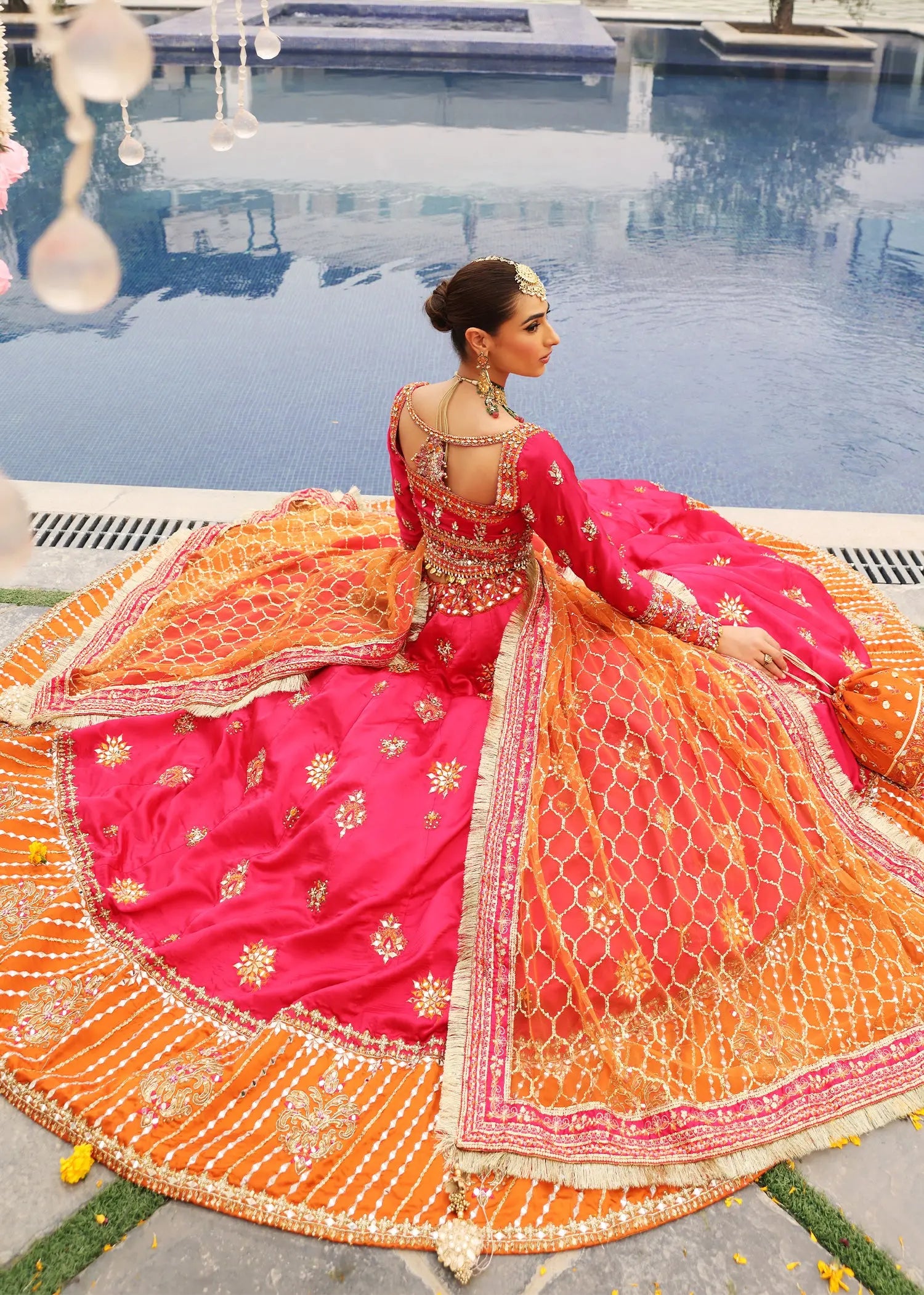 Fuchsia Pink Embroidered Silk Lehenga Choli (3-Piece) - Image 4