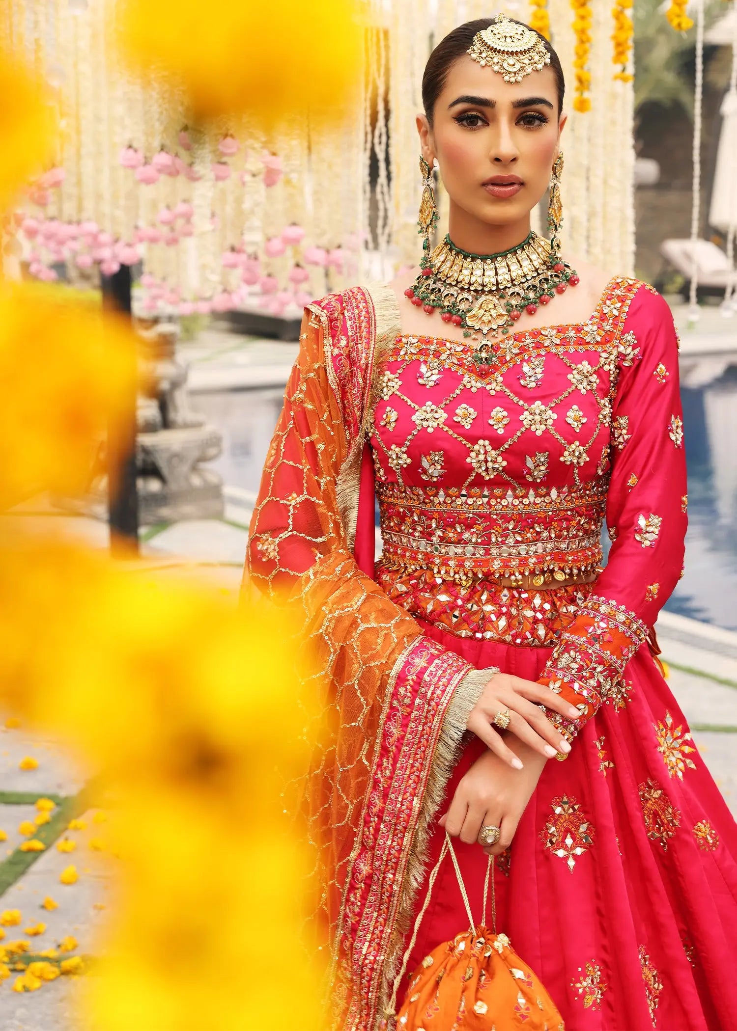 Fuchsia Pink Embroidered Silk Lehenga Choli (3-Piece) - Image 5