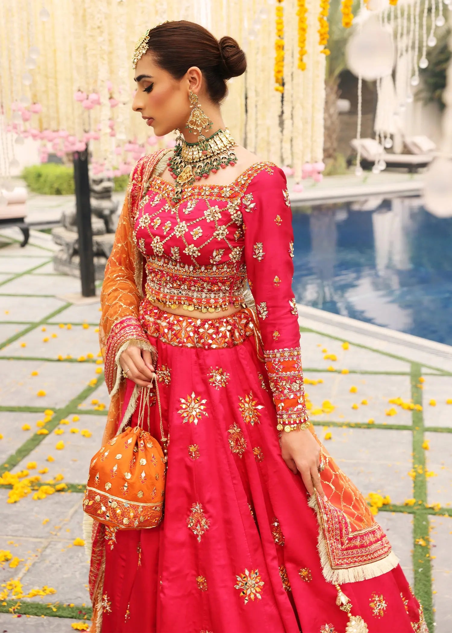 Fuchsia Pink Embroidered Silk Lehenga Choli (3-Piece) - Image 6