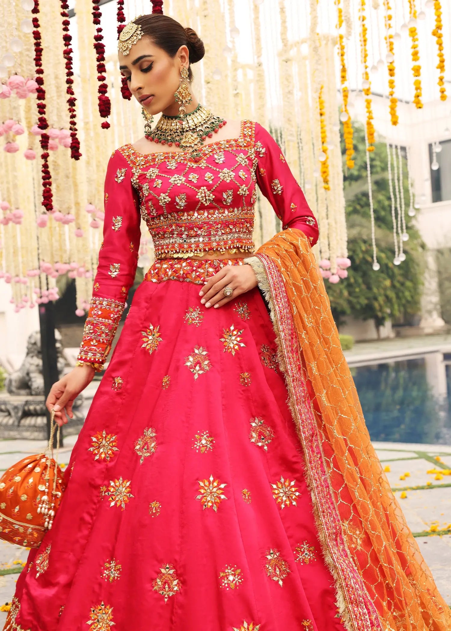 Fuchsia Pink Embroidered Silk Lehenga Choli (3-Piece) - Image 7