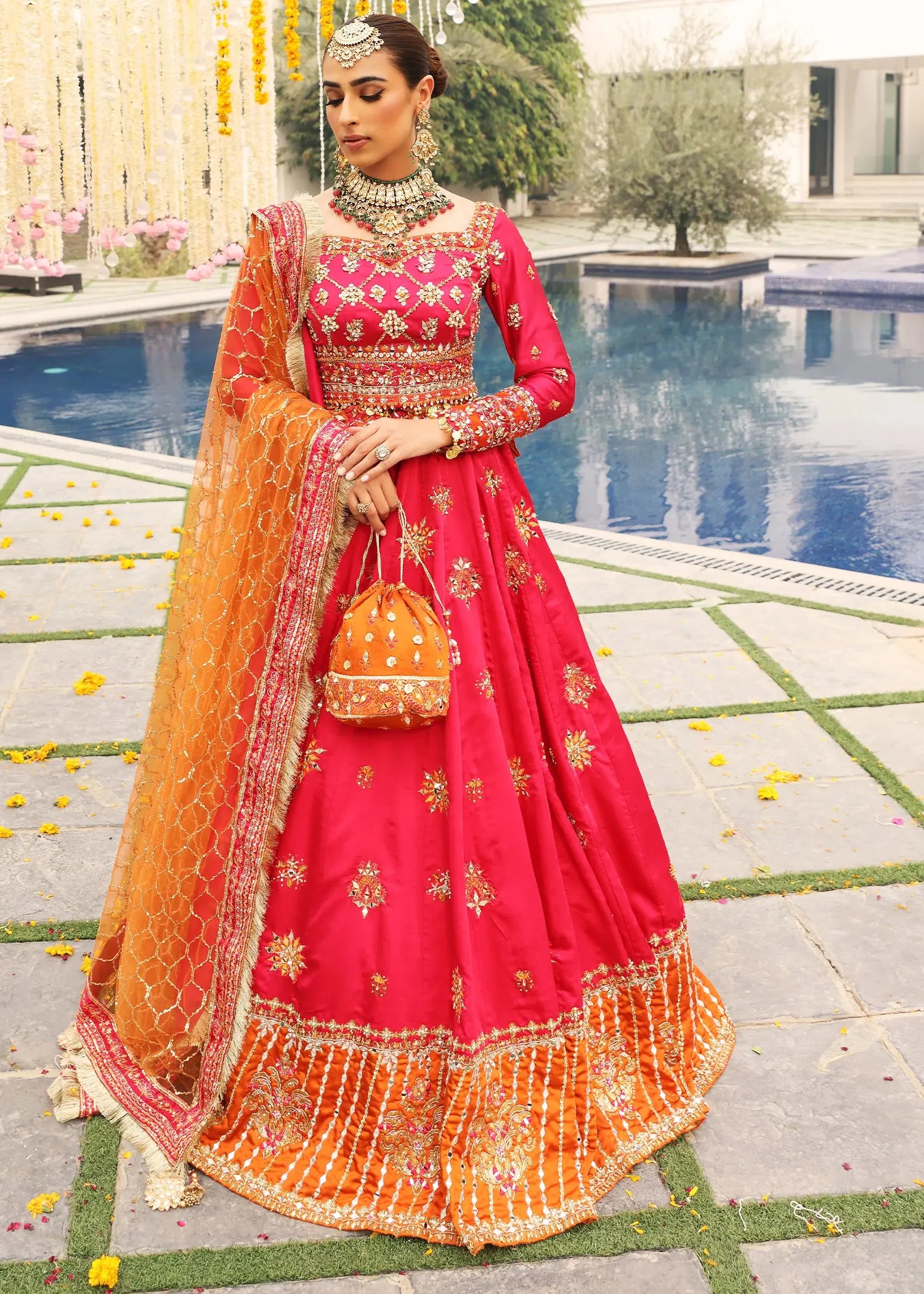 Fuchsia Pink Embroidered Silk Lehenga Choli (3-Piece) - Image 9