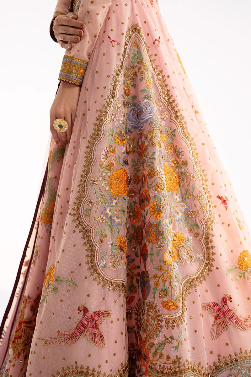 Pakistani Blush Pink Embroidered Net Anarkali Jacket with Silk Lehenga (3-Piece) - Image 7