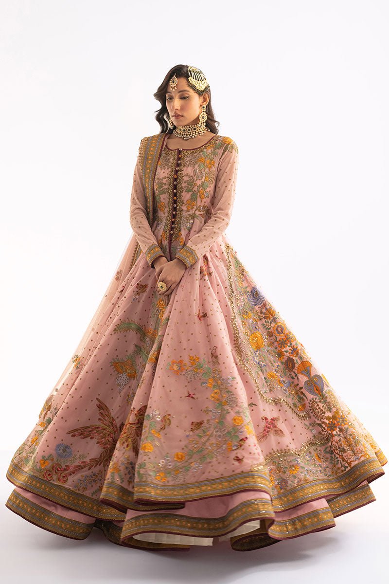 Blush Pink Embroidered Net Anarkali Jacket with Silk Lehenga (3-Piece) - Image 1