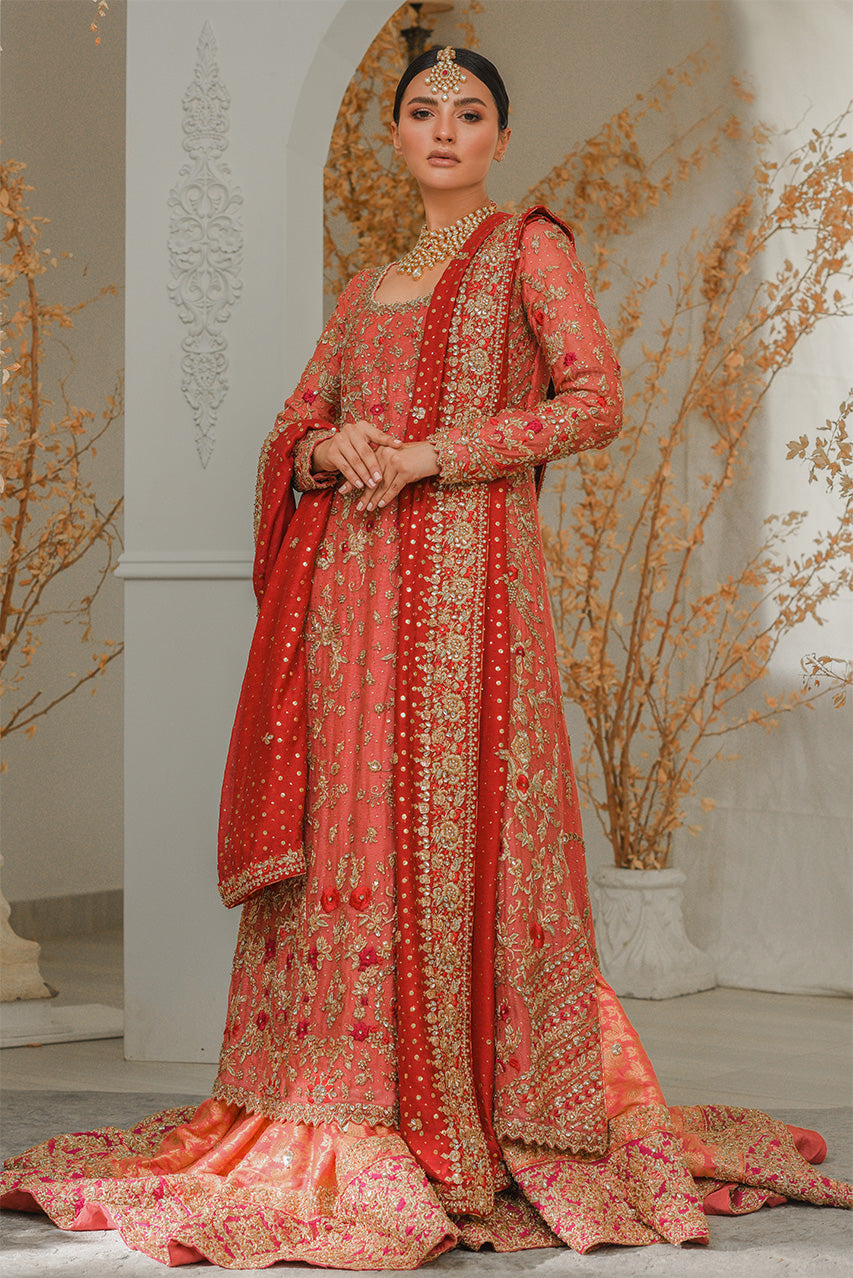 Hot Pink Zardozi Silk Net Bridal Lehenga (3-Piece) - Image 1