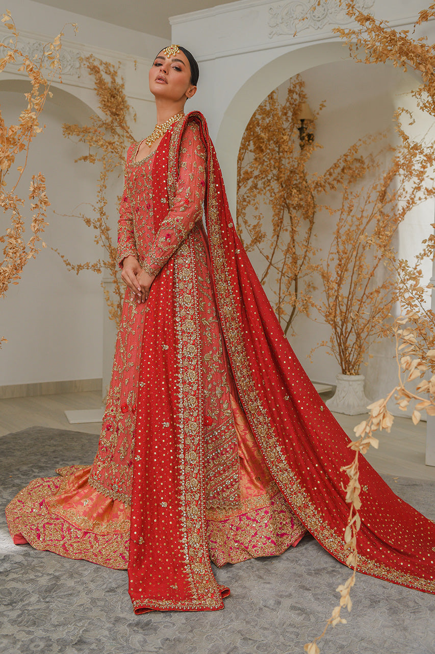 Hot Pink Zardozi Silk Net Bridal Lehenga (3-Piece) - Image 2