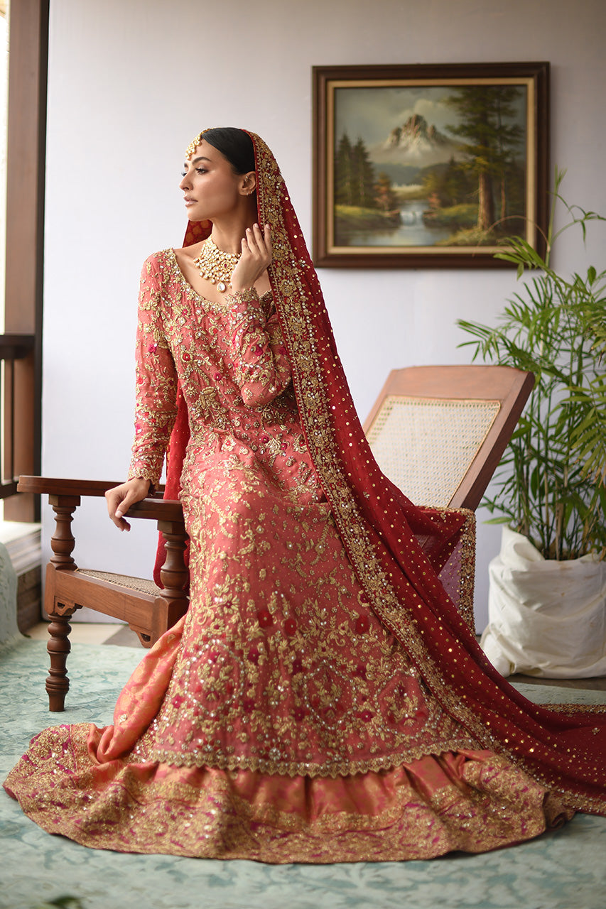 Hot Pink Zardozi Silk Net Bridal Lehenga (3-Piece) - Image 3