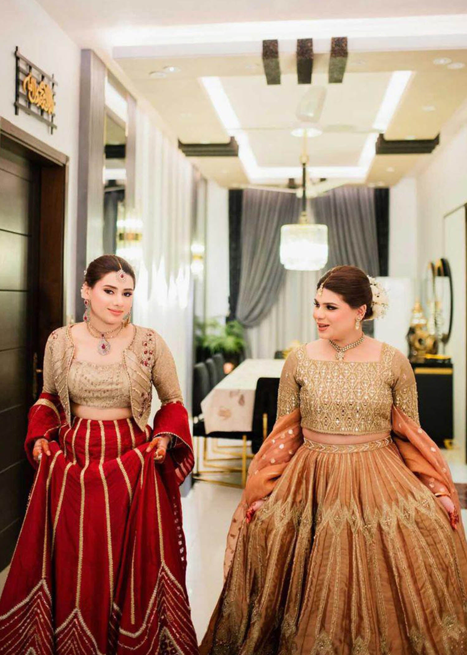 Peach Gold Embroidered Silk-Blend Bridal Lehenga (3-Piece) - Image 3