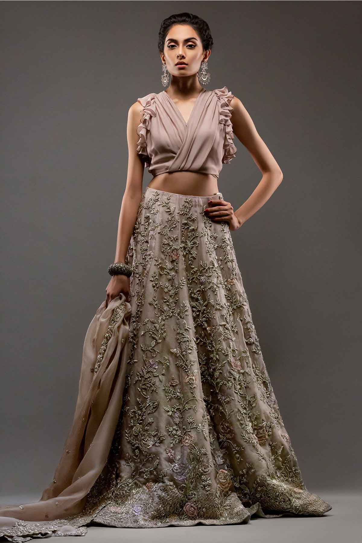 Dusty Mauve Zardozi Silk Organza Lehenga (3-Piece) - Image 2