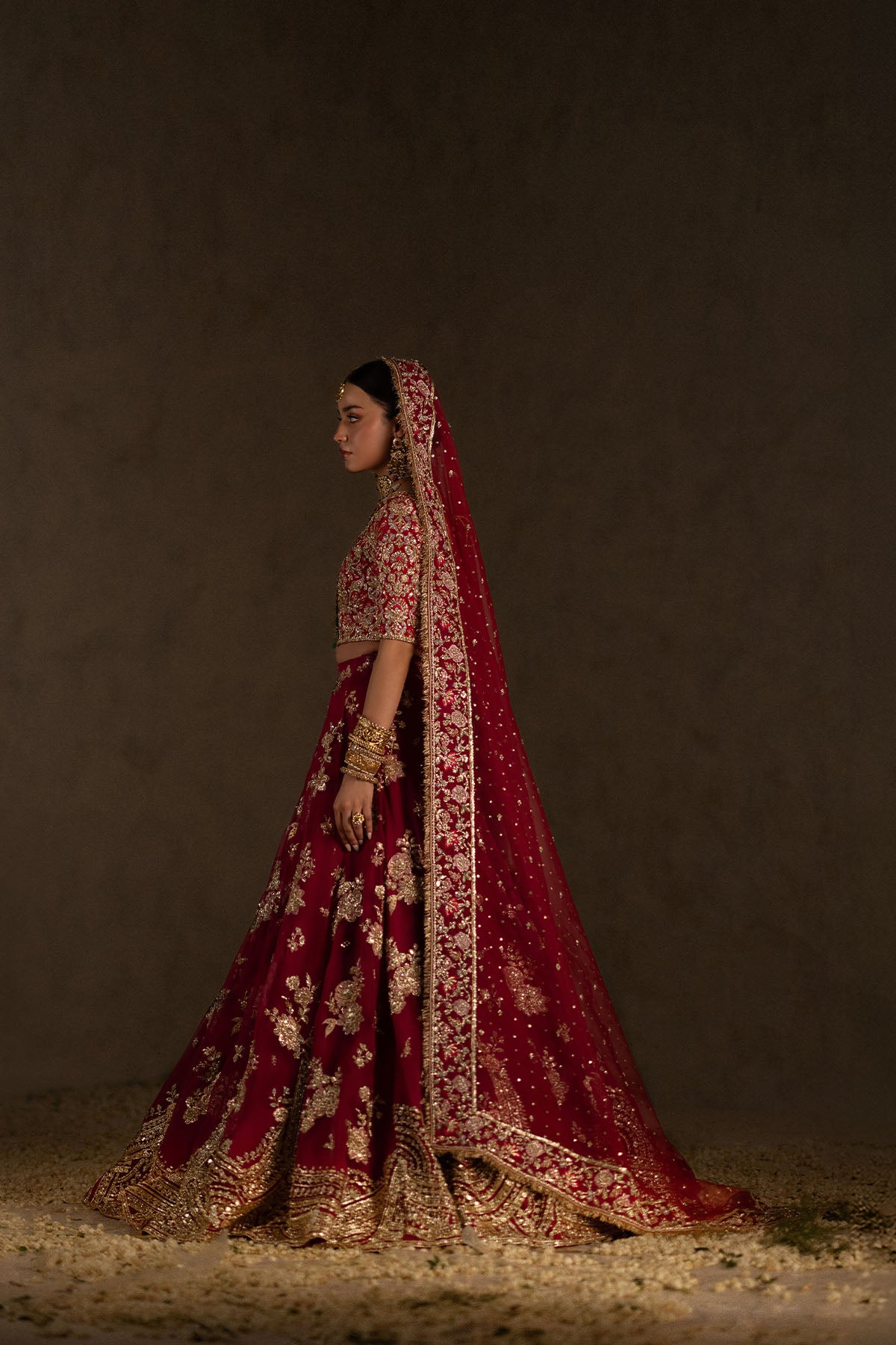 Marsala Pink Zardozi Silk & Organza Bridal Lehenga (4-Piece) - Image 2