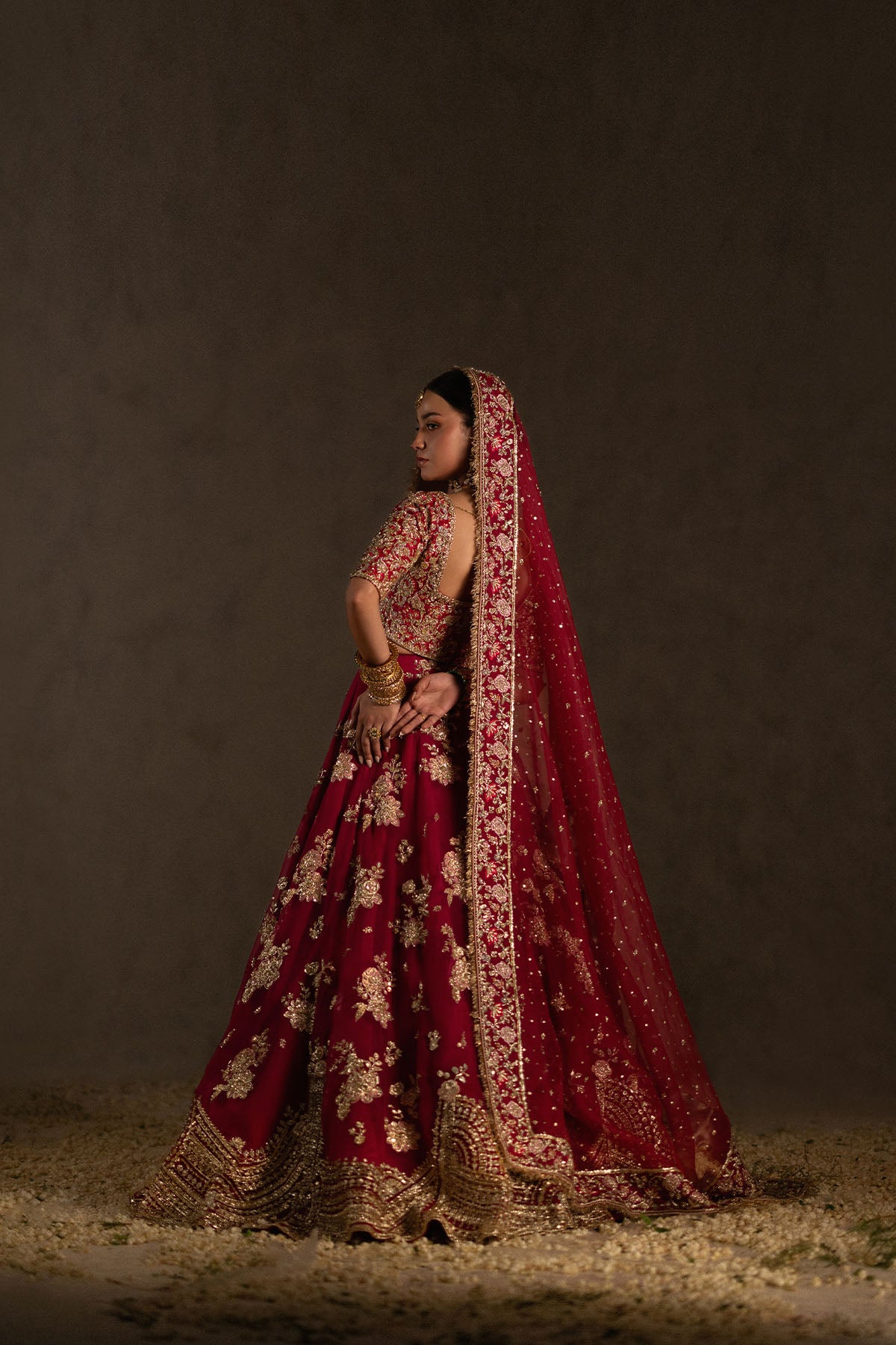 Marsala Pink Zardozi Silk & Organza Bridal Lehenga (4-Piece) - Image 3