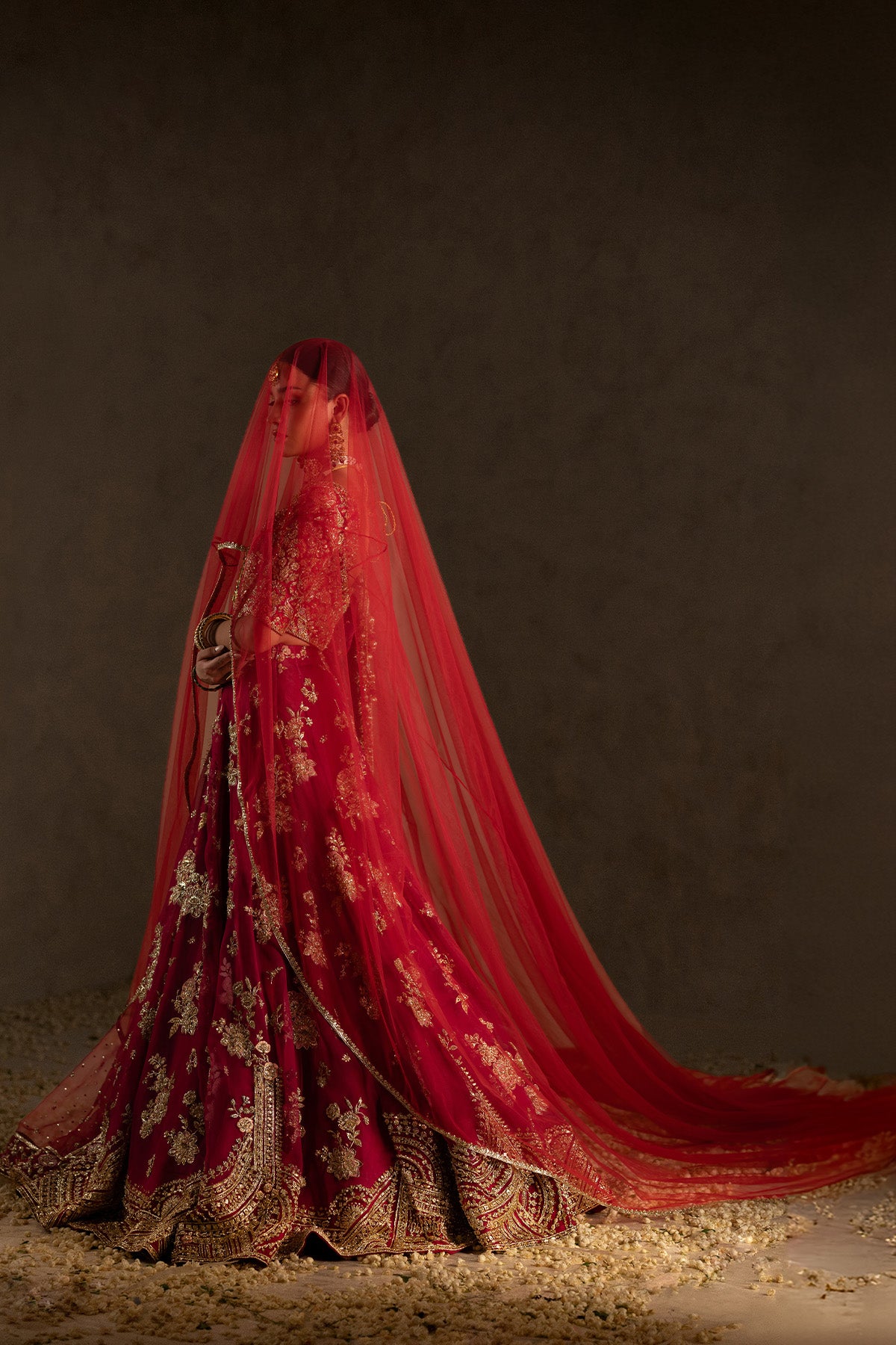 Marsala Pink Zardozi Silk & Organza Bridal Lehenga (4-Piece) - Image 4