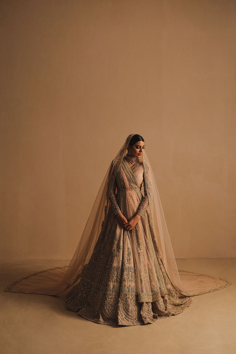 Pakistani Blush Pink Embellished Silk Organza Lehenga (3-Piece) - Image 3