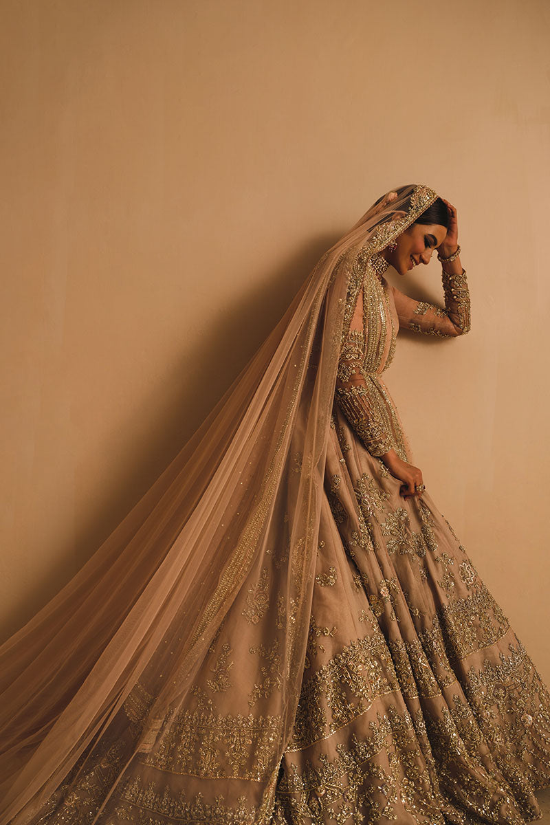 Pakistani Blush Pink Embellished Silk Organza Lehenga (3-Piece) - Image 4