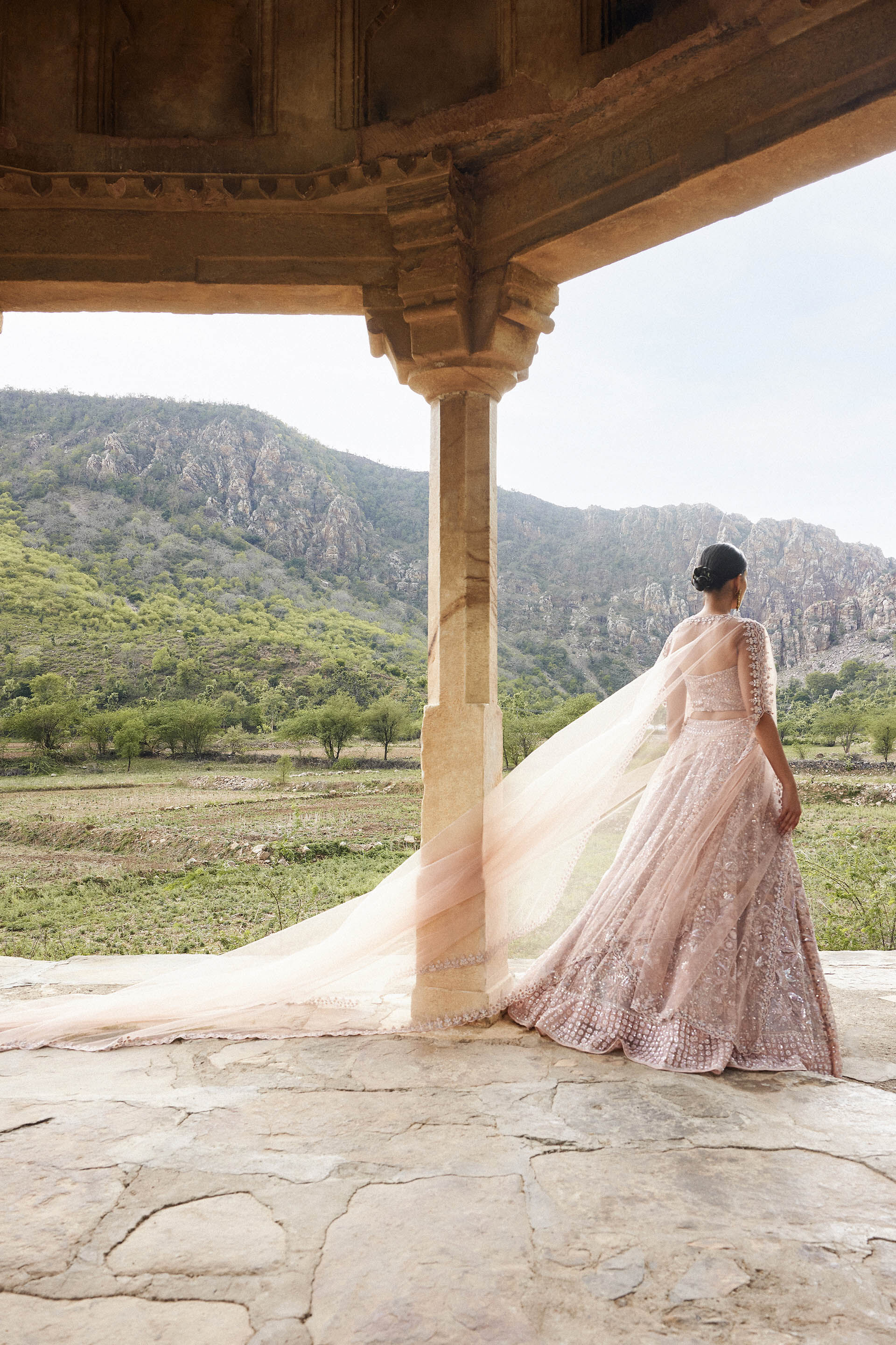 Blush Embroidered Silk Lehenga with Corset (3-Piece) - Image 3
